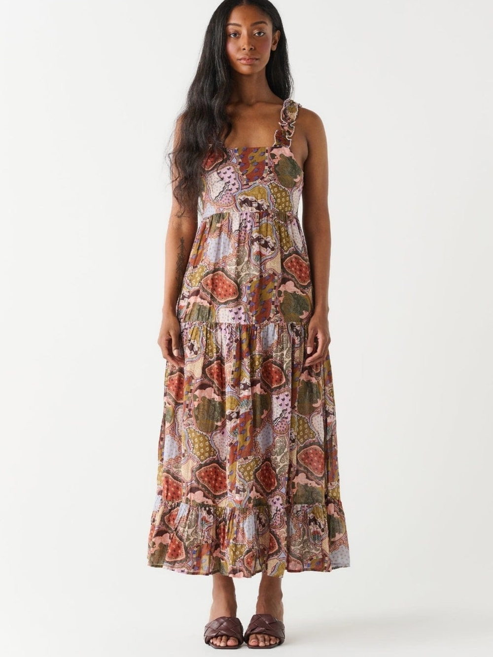 NWT Dex Paisley Boho Tiered Maxi Dress Size XS Vacation Cottage Resort Wear - Picture 1 of 10